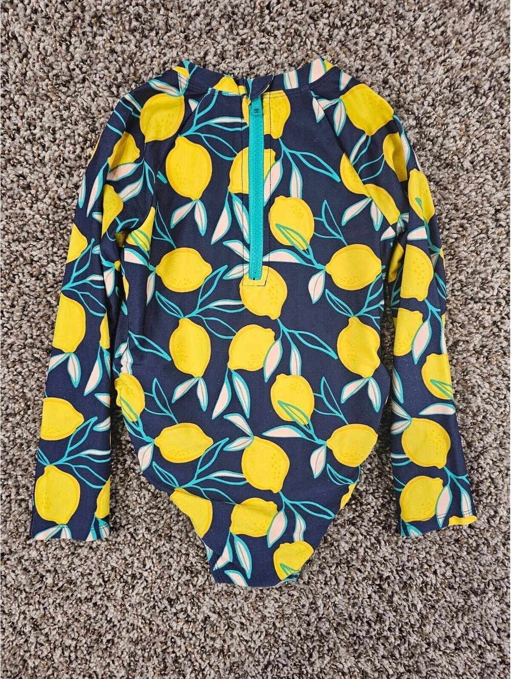 Cat & Jack Toddler Girls Sz 5T Long Sleeve One Piece Swimsuit Lemon Print Blue
